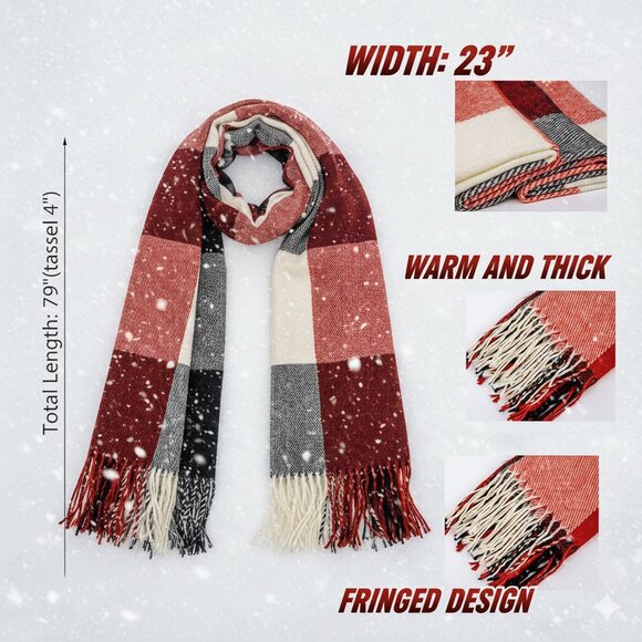 NA Women's Long Plaid Big Grid Winter Scarf - Picture 2 of 4